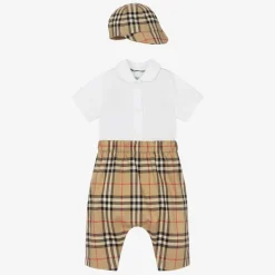 Burberry Baby Boys Beige Check Cotton Trouser Set Sale