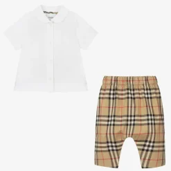Burberry Baby Boys Beige Check Cotton Trouser Set Sale