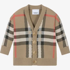Burberry Baby Boys Beige Check Wool Cardigan Clearance