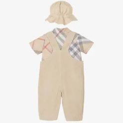 Burberry Baby Boys Beige Cotton Dungaree Set PaleStone Sale