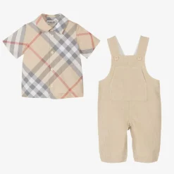 Burberry Baby Boys Beige Cotton Dungaree Set PaleStone Sale