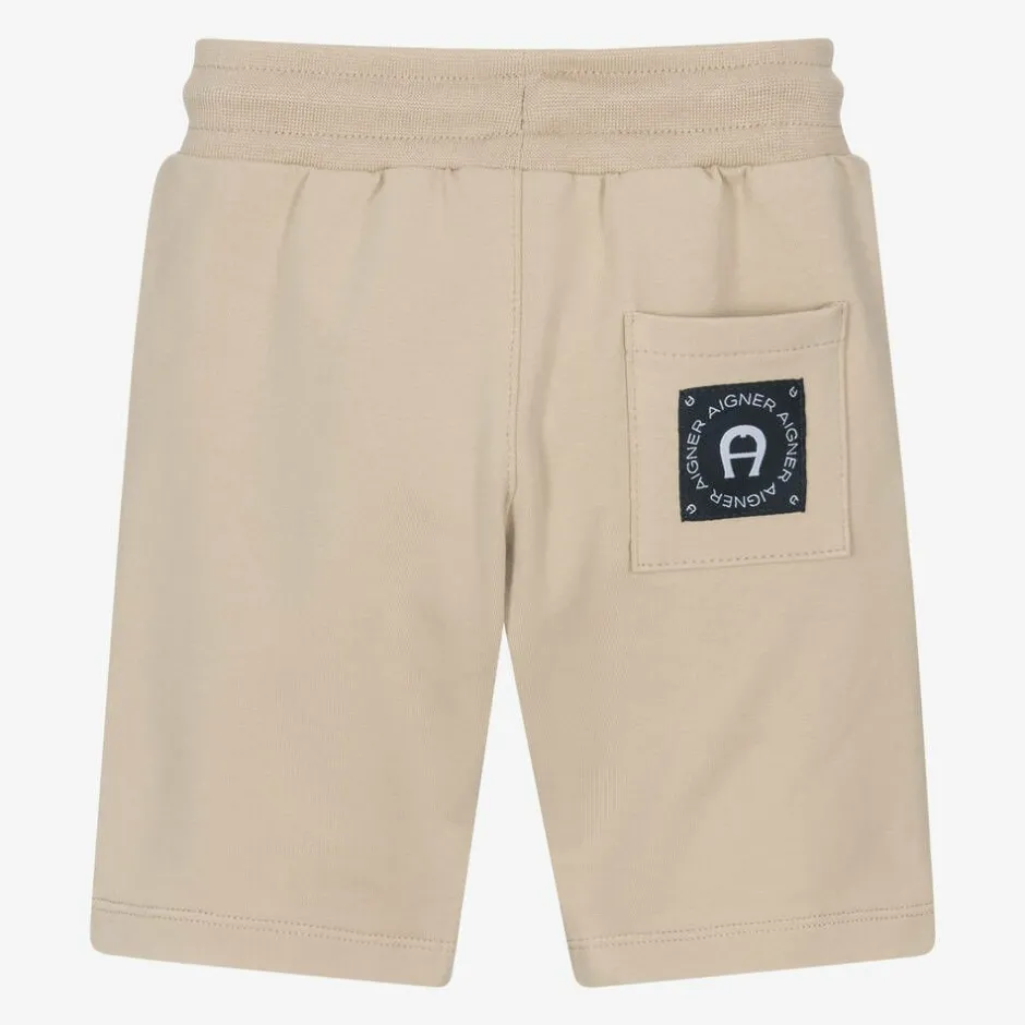 AIGNER Baby Boys Beige Cotton Logo Tape Shorts Clearance