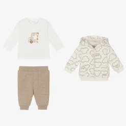 Mayoral Newborn Baby Boys Beige Cotton Tracksuit Set Clearance