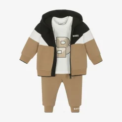 BOSS Baby Boys Beige Cotton Tracksuit Set Clearance
