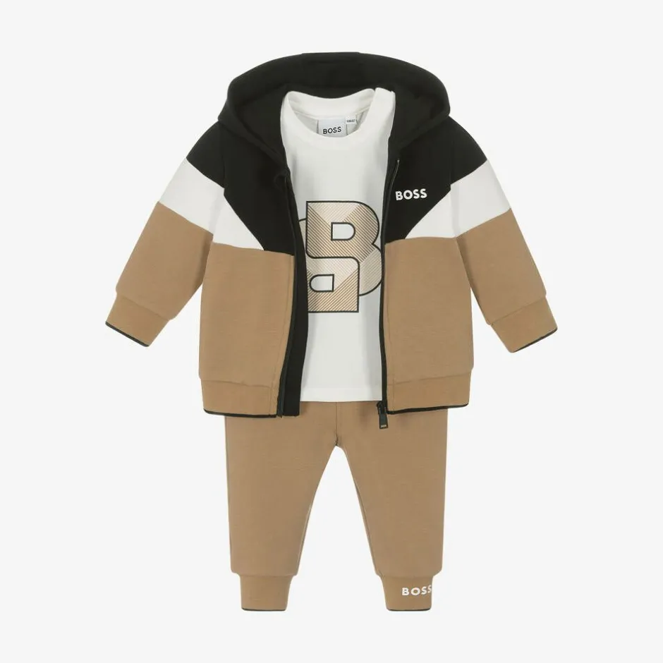 BOSS Baby Boys Beige Cotton Tracksuit Set Clearance