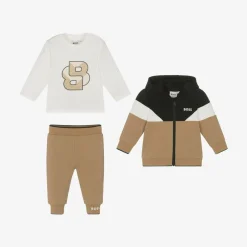 BOSS Baby Boys Beige Cotton Tracksuit Set Clearance