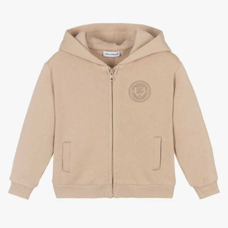Dolce amp; Gabbana Baby Boys Beige Cotton Zip-Up Top New