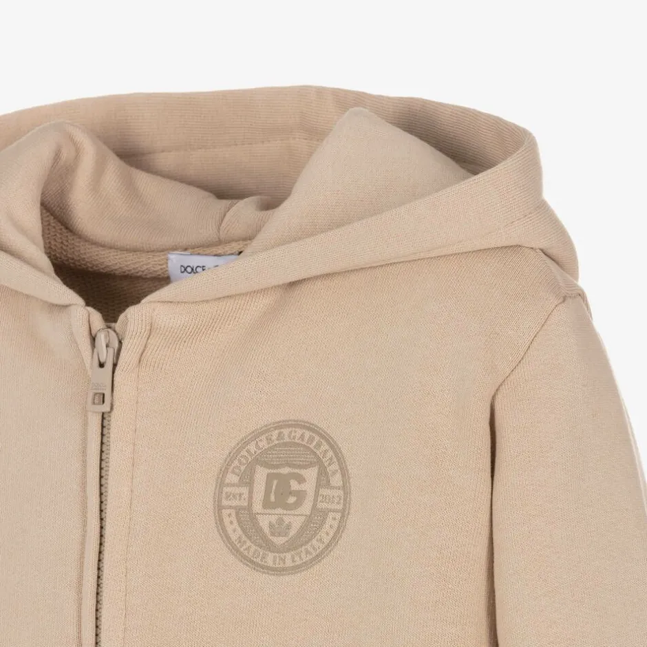 Dolce amp; Gabbana Baby Boys Beige Cotton Zip-Up Top New