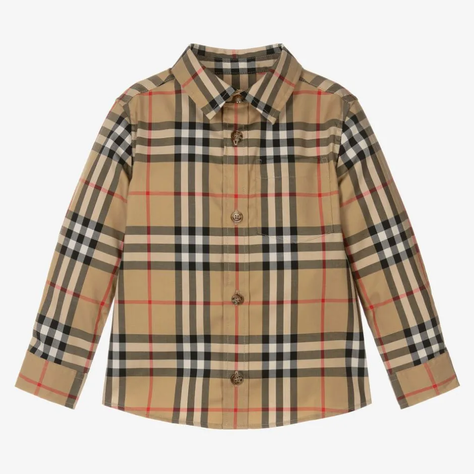 Burberry Baby Boys Beige Vintage Check Cotton Shirt New