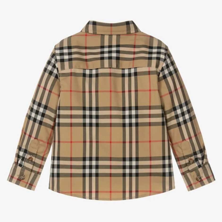 Burberry Baby Boys Beige Vintage Check Cotton Shirt New