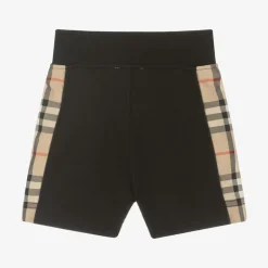 Burberry Baby Boys Black Cotton Check Shorts Clearance