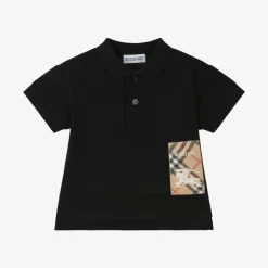 Burberry Baby Boys Black Cotton Piqué Polo Shirt Clearance
