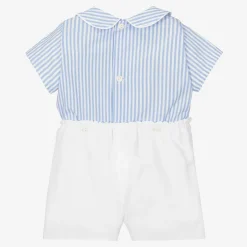Ancar Baby Boys Blue & White Linen Buster Suit Outlet