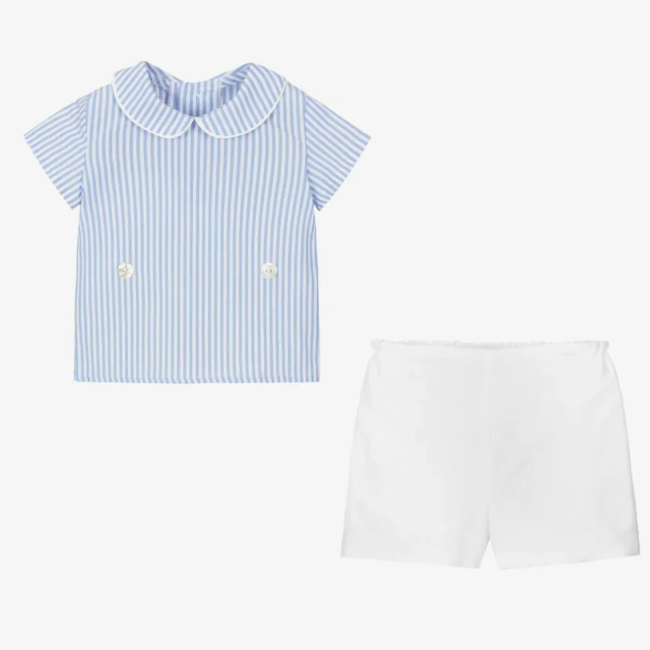 Ancar Baby Boys Blue & White Linen Buster Suit Outlet