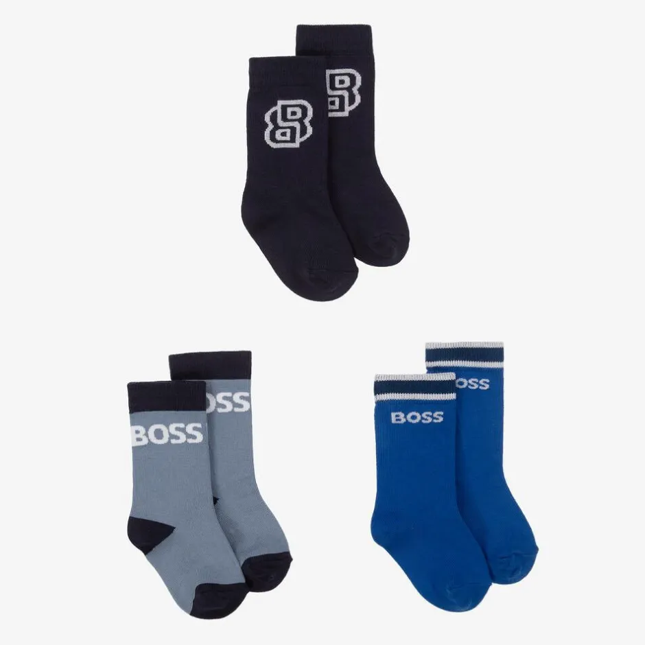 BOSS Baby Boys Blue Ankle Socks (3 Pack) Outlet