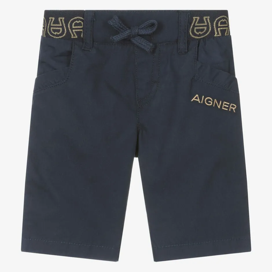 AIGNER Baby Boys Blue Cotton Bermuda Shorts Online