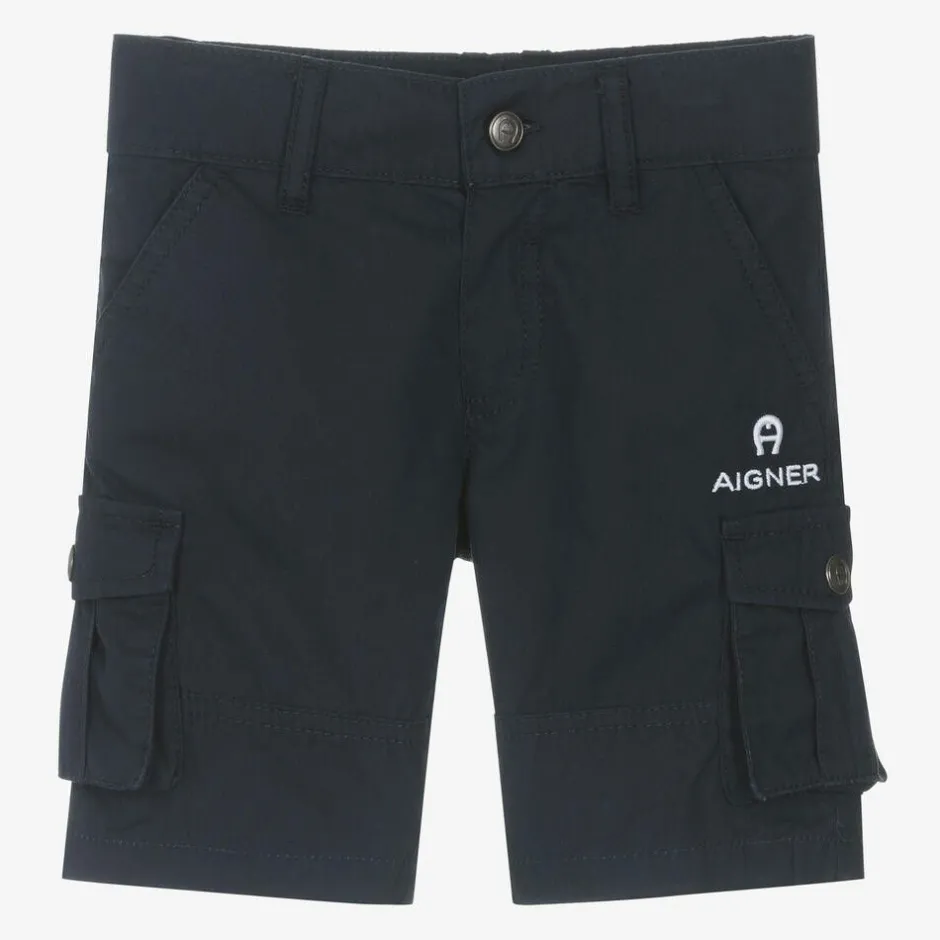 AIGNER Baby Boys Blue Cotton Cargo Shorts Sale