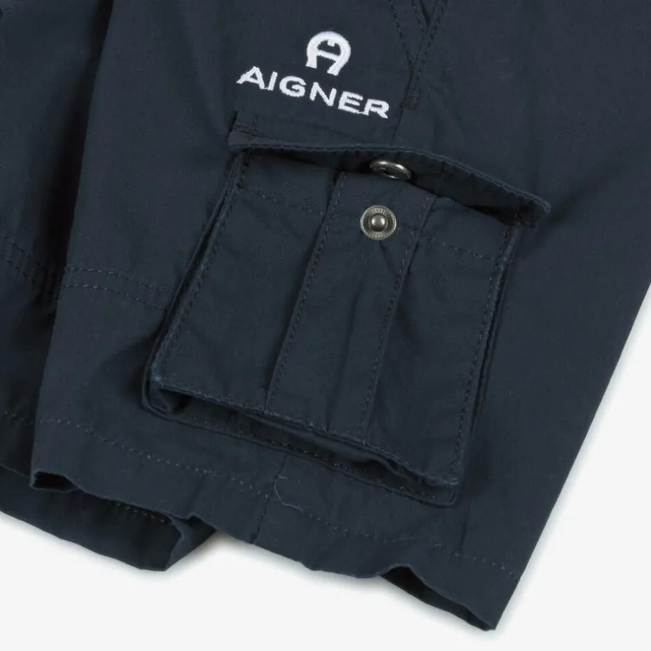 AIGNER Baby Boys Blue Cotton Cargo Shorts Sale