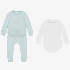 Marie-Chantal Baby Boys Blue Cotton Knit Trouser Set
