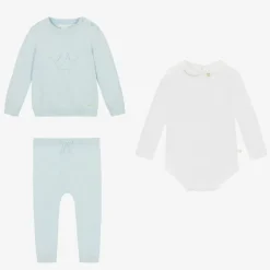Marie-Chantal Baby Boys Blue Cotton Knit Trouser Set