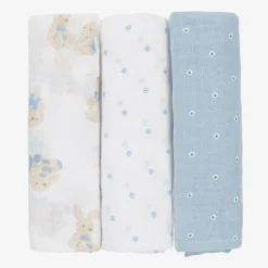 Mayoral Baby Boys Blue Cotton Muslins (3 Pack) Clearance