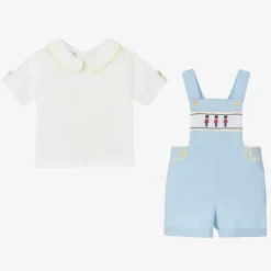 Beau KiD Baby Boys Blue Cotton Smocked Shorts Set Online