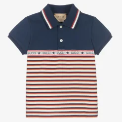 Gucci Baby Boys Blue Cotton Striped Polo Shirt Sale