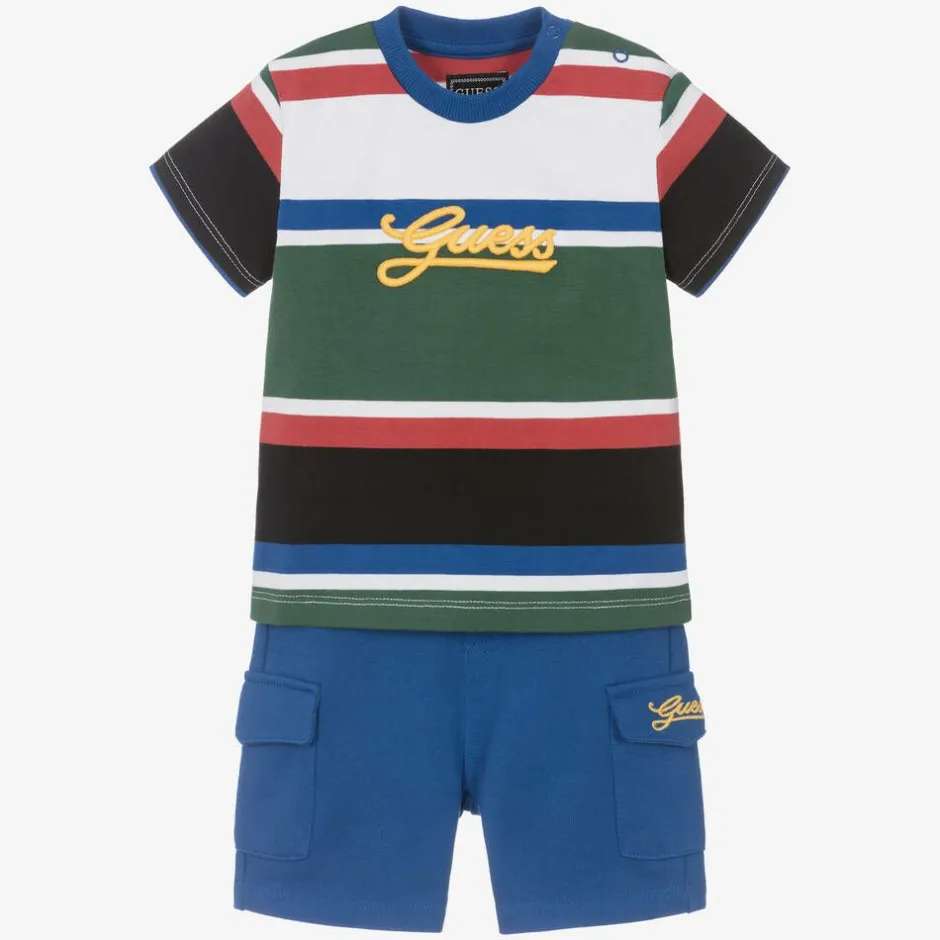 Guess Baby Boys Blue Cotton Striped Shorts Set Best