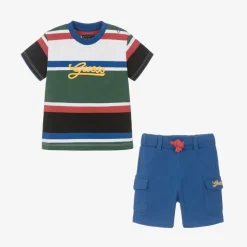 Guess Baby Boys Blue Cotton Striped Shorts Set Best