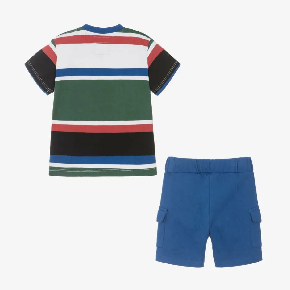 Guess Baby Boys Blue Cotton Striped Shorts Set Best