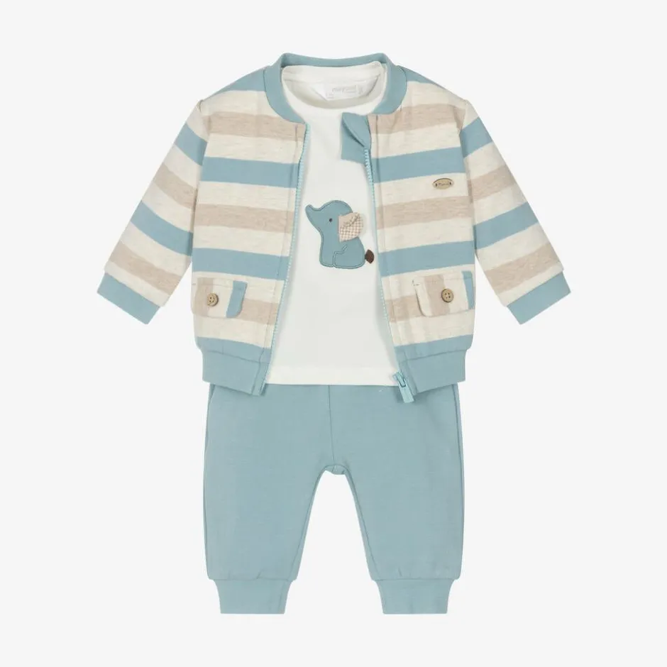 Mayoral Newborn Baby Boys Blue Cotton Tracksuit Set Clearance