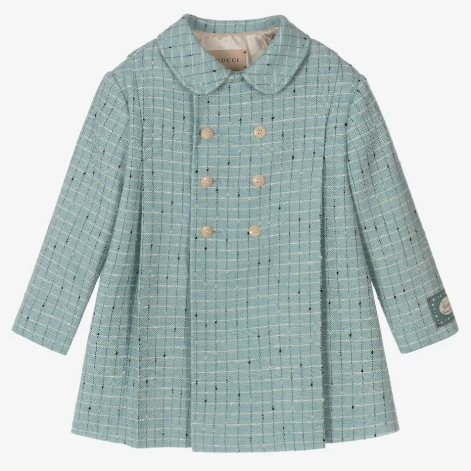 Gucci Baby Boys Blue Damier Wool Check Coat Hot