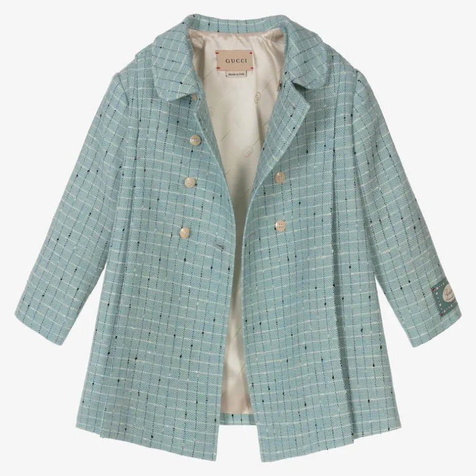 Gucci Baby Boys Blue Damier Wool Check Coat Hot