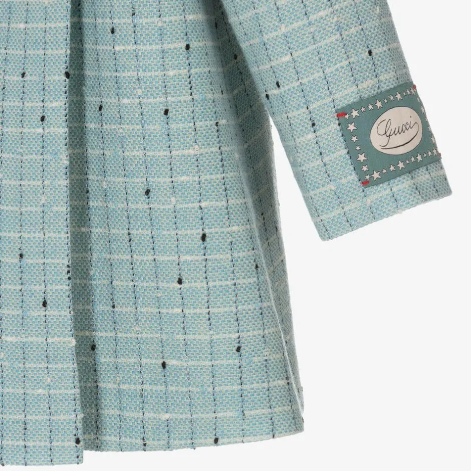 Gucci Baby Boys Blue Damier Wool Check Coat Hot