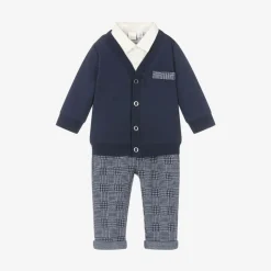 iDO Mini Baby Boys Blue Houndstooth Trouser Set Clearance
