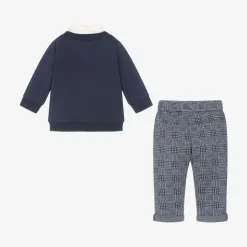 iDO Mini Baby Boys Blue Houndstooth Trouser Set Clearance
