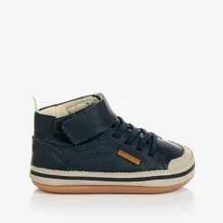 Tip Toey Joey Baby Boys Blue Leather Hi-Top Trainers Sale