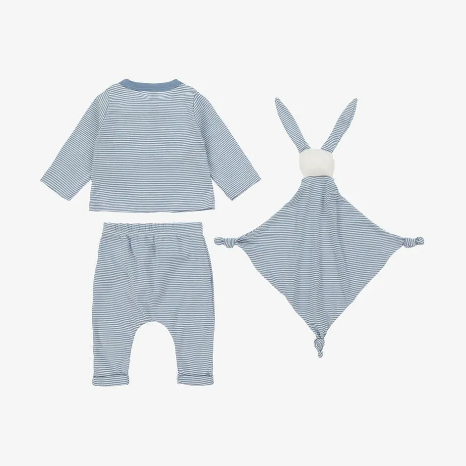 Petit Bateau Baby Boys Blue Stripe Organic Cotton Trouser Set Outlet