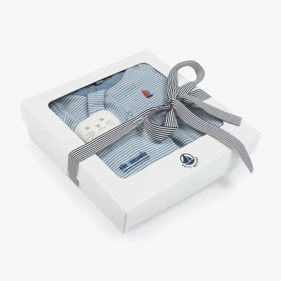 Petit Bateau Baby Boys Blue Stripe Organic Cotton Trouser Set Outlet