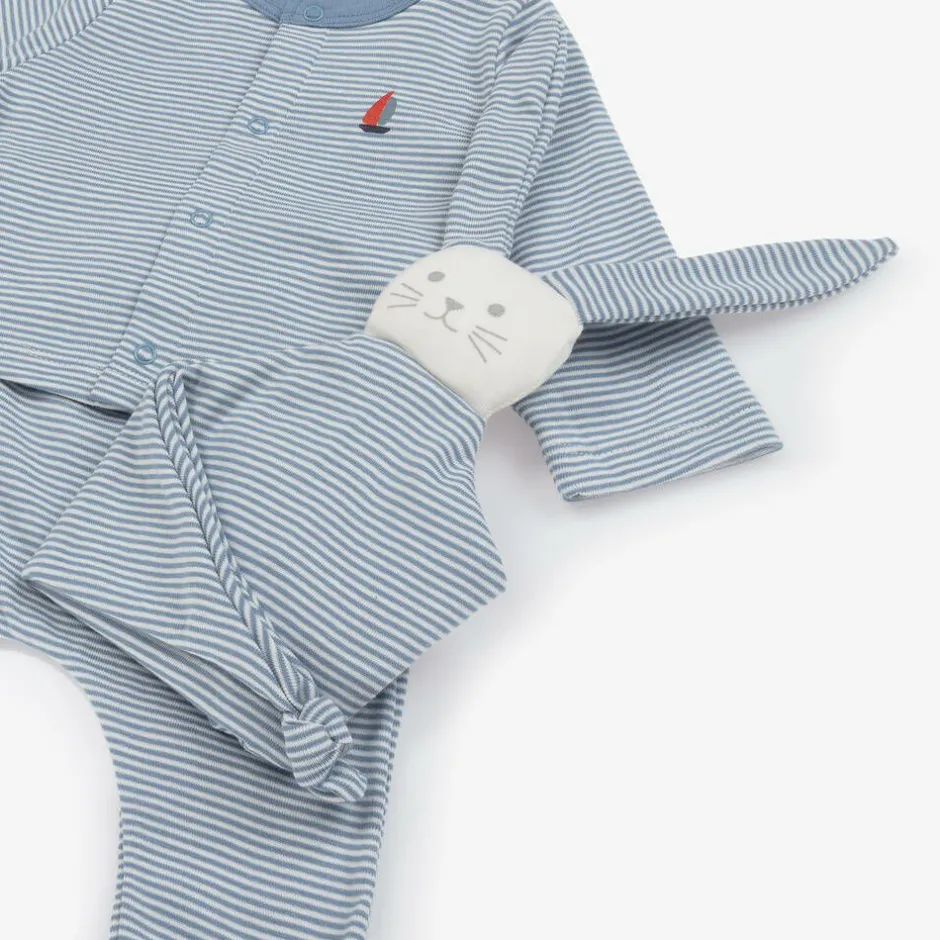 Petit Bateau Baby Boys Blue Stripe Organic Cotton Trouser Set Outlet