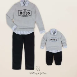 BOSS Baby Boys Blue Striped Cotton Shirt Online