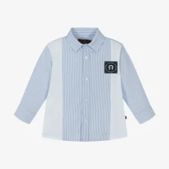 AIGNER Baby Boys Blue Striped Panel Cotton Shirt Discount