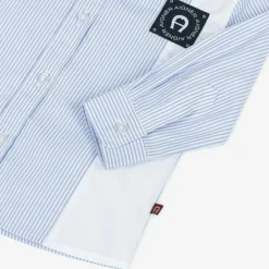 AIGNER Baby Boys Blue Striped Panel Cotton Shirt Discount