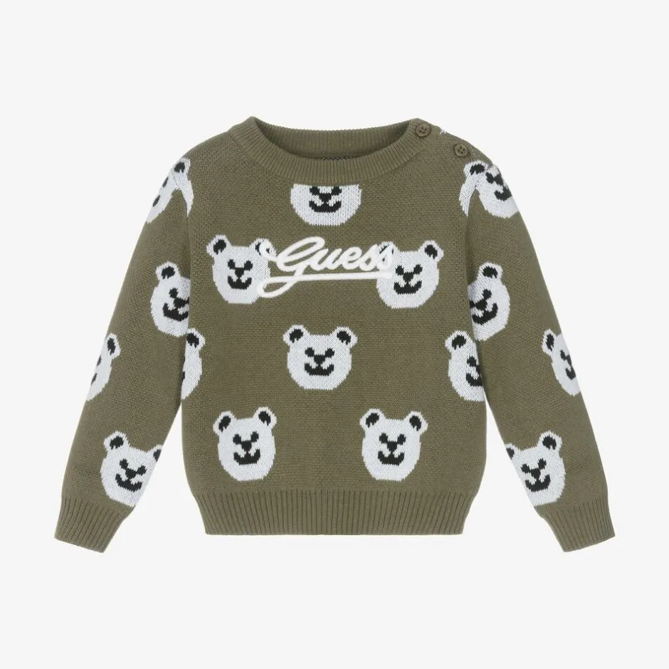 Guess Baby Boys Green Cotton Bear Sweater
