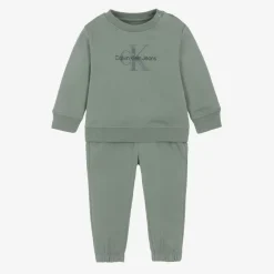 Calvin Klein Baby Boys Green Cotton Monogram Tracksuit Outlet