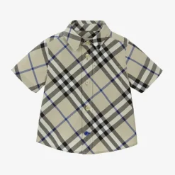 Burberry Baby Boys Grey Check Cotton Shirt Lichen Clearance