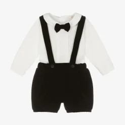 Caramelo Kids Baby Boys Ivory & Black Velvet Shorts Set Clearance