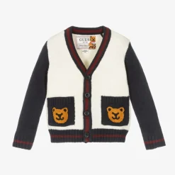Guess Baby Boys Ivory & Blue Knit Cardigan Clearance