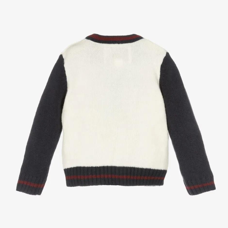 Guess Baby Boys Ivory & Blue Knit Cardigan Clearance