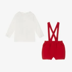 Caramelo Kids Baby Boys Ivory & Red Velvet Shorts Set Discount